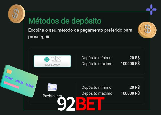 O cassino 92Bet oferece uma grande variedade de métodos de pagamento